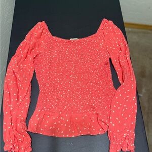 Thereabouts Coral Floral Long Sleeve Smocked Top Girls 16